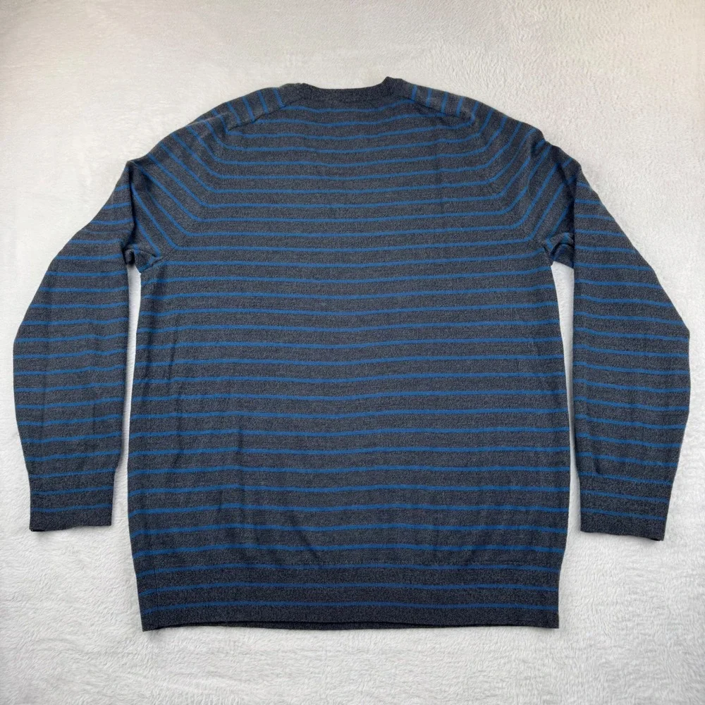 Banana Republic V-Neck Sweater Men XL Tall Gray Blue Striped Merino Wool Baruffa